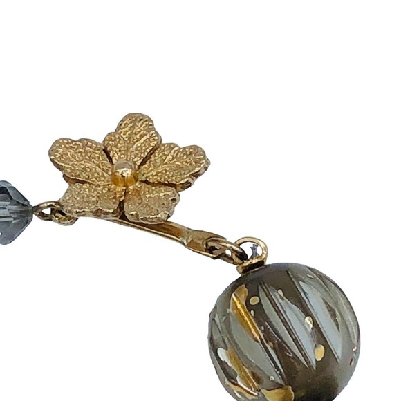 Runway Vendome Lucite Necklace Gold Fleck Art Glass Beads Clip Earrings Set - Picture 5 of 10